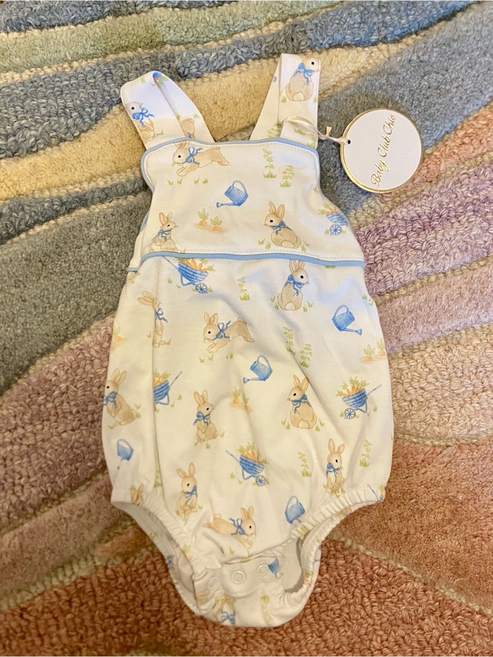 Baby Club Chic bunny garden romper, 3-6 months, NEW with tags